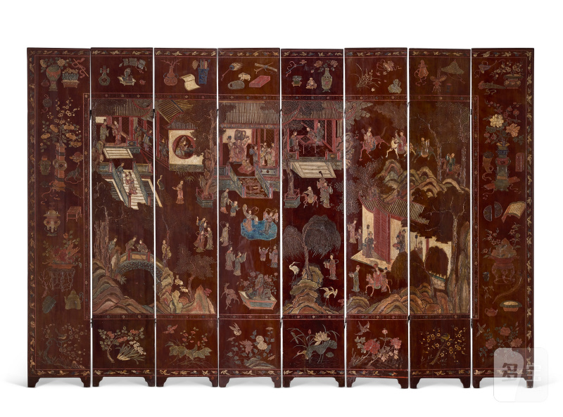 PARAVENT À HUIT FEUILLES EN LAQUE DE COROMANDEL  CHINE, DYNASTIE QING, DATÉ PAR INSCRIPTION DE L'ANNÉE BINGZI DE L'ÉPOQUE KANGXI, 1696